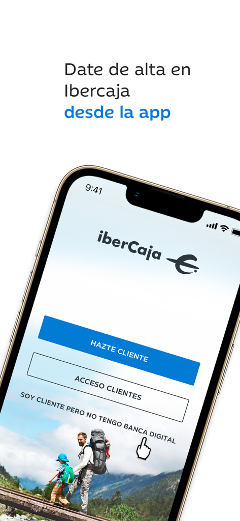 Ibercaja mobile app welcome screen with options to sign up or login in Spanish