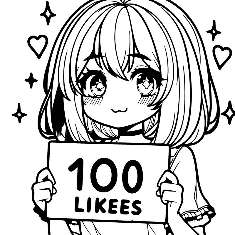 anima girl holding a 100 likes sign in her hand