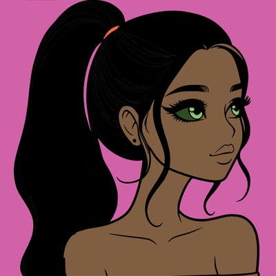 a beautiful and realistic girl with a high pony tail