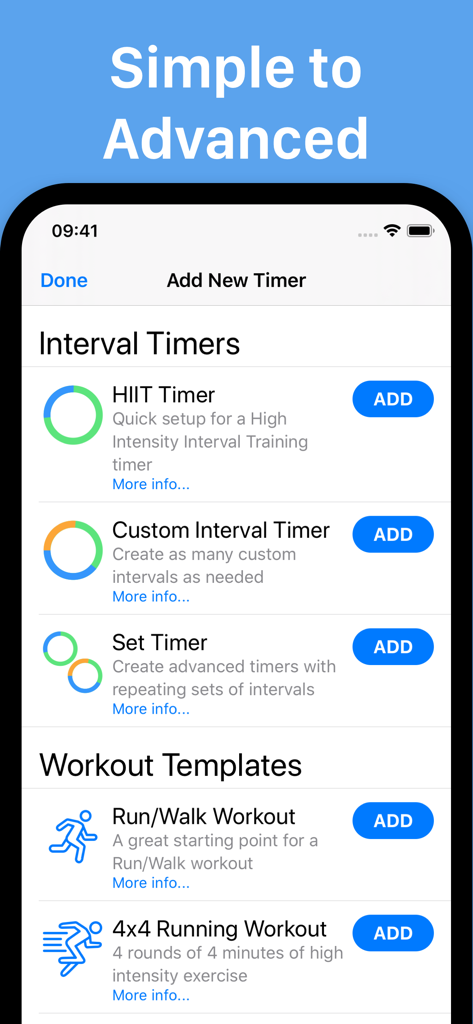 Intervals Pro: HIIT Timer - Intervals Pro app interface showing various HIIT timer options and workout templates