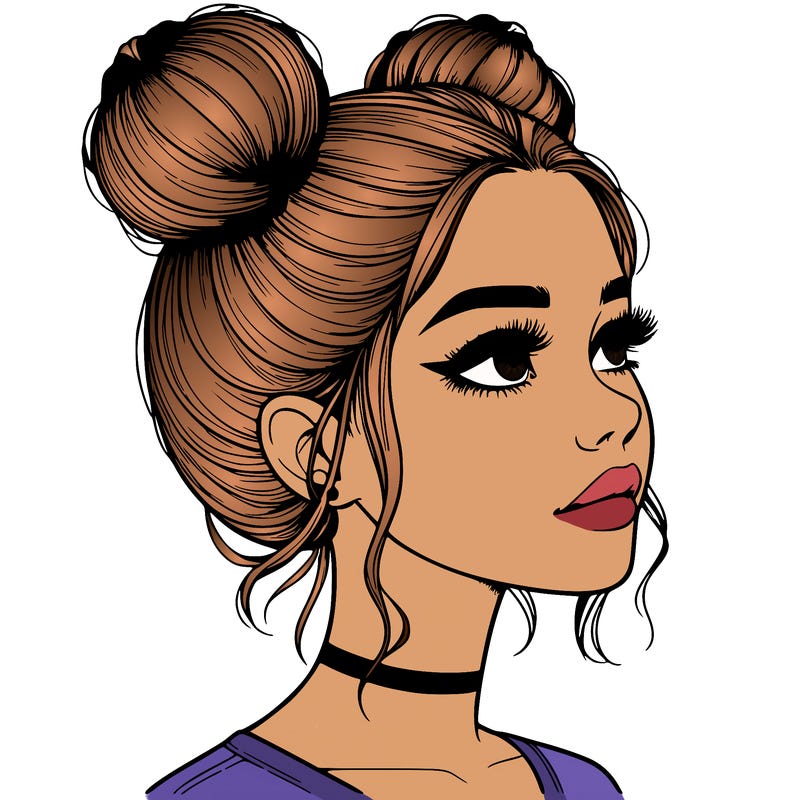 realistic girl with buns on the top of her head