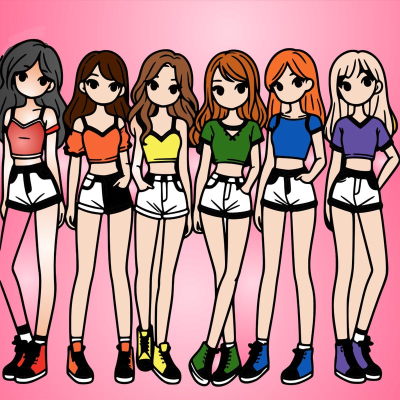 a group of girls wearing crop tops and shorts