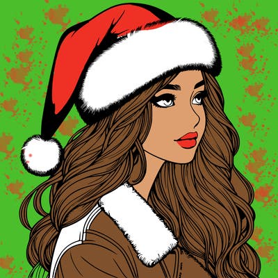 realistic girl in santa hat
