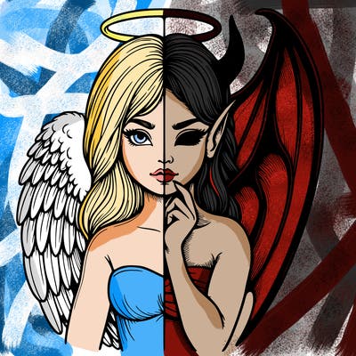 realistic angel half demon