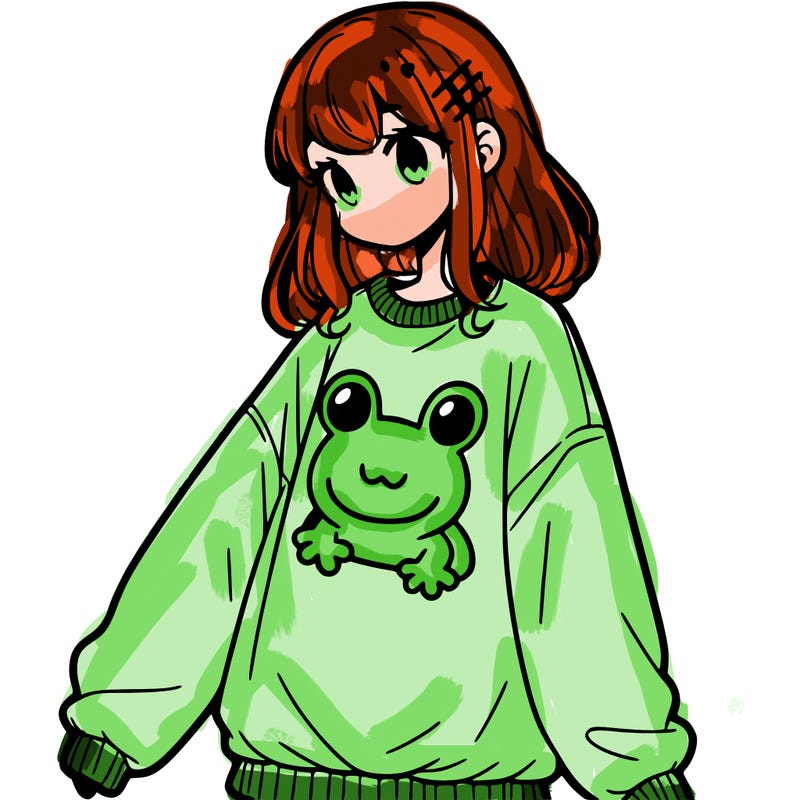 girl wearing frogging sweatshirt