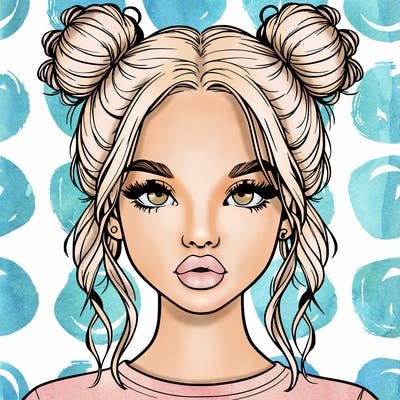 realistic girl with two buns in hair and lips
