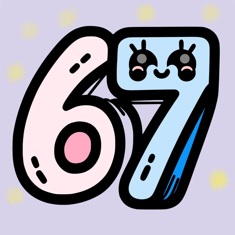 the numbers 67