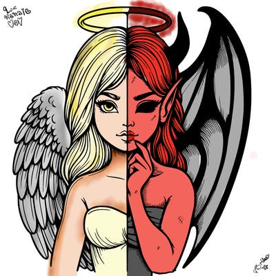 realistic angel half demon