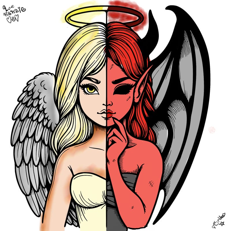 realistic angel half demon