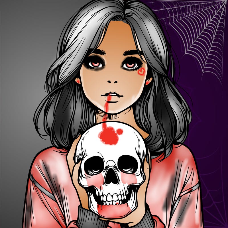 realistic girl holding a skull