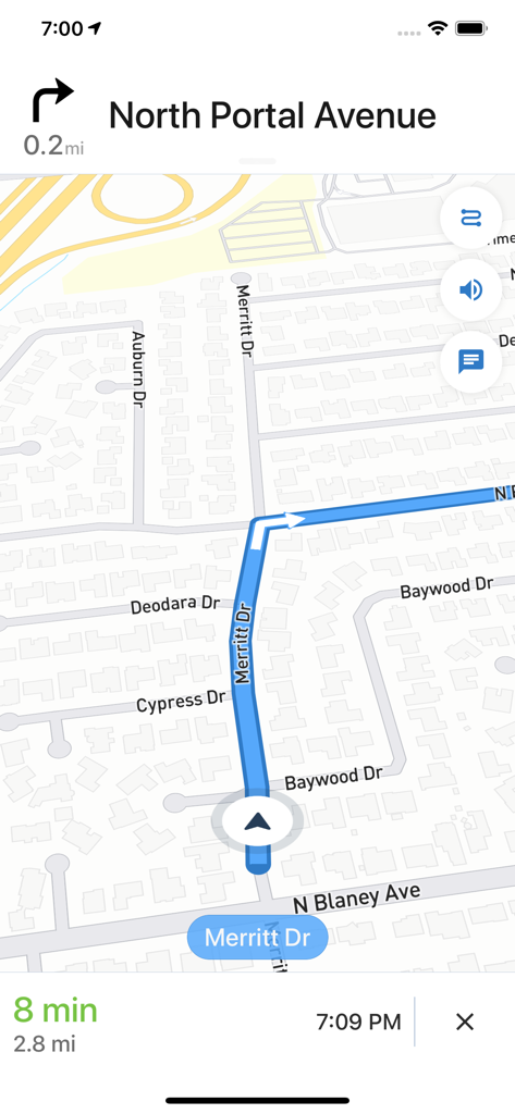 Back Seat Navigator - Back Seat Navigator app displaying a map with turn-by-turn driving directions