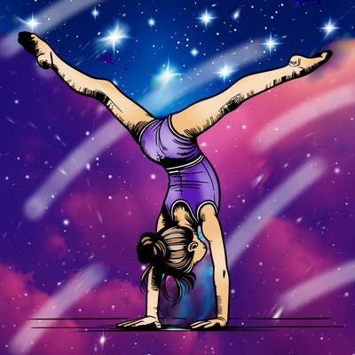 realistic gymnastic hand stand girl in four splits