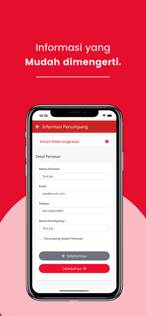 Aragon Trans - Passenger information booking form on the Aragon Trans mobile app