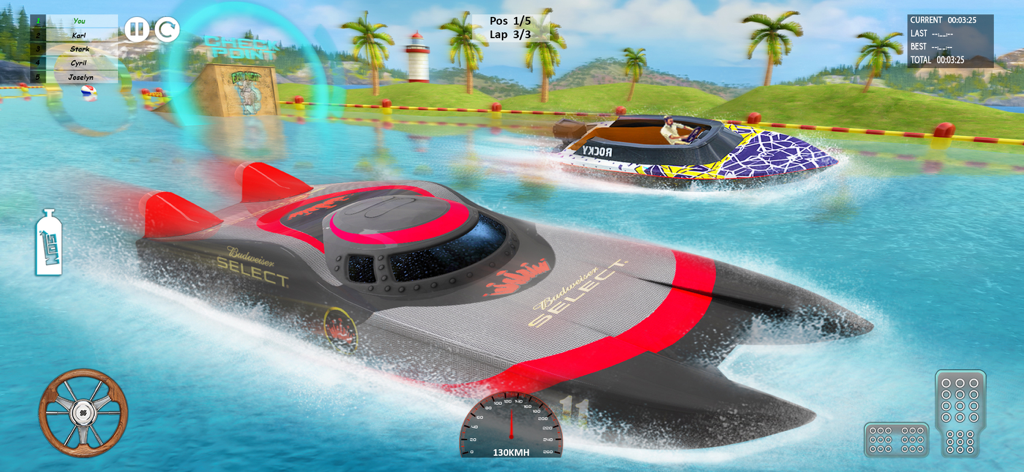 Boat Racing Driving Game 3d - High speed boat racing action on a tropical water course