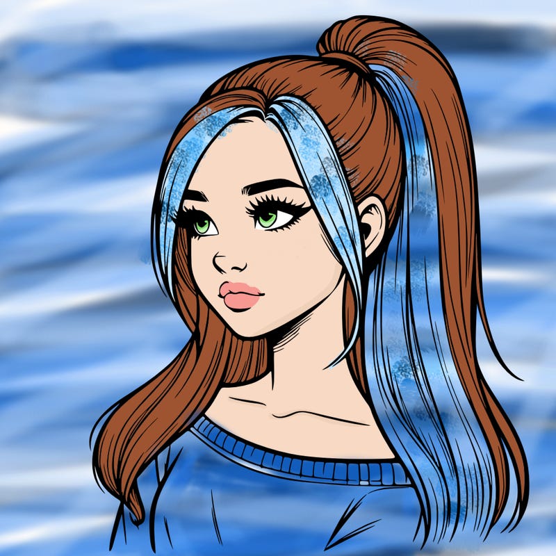 realistic girl with a high ponytail