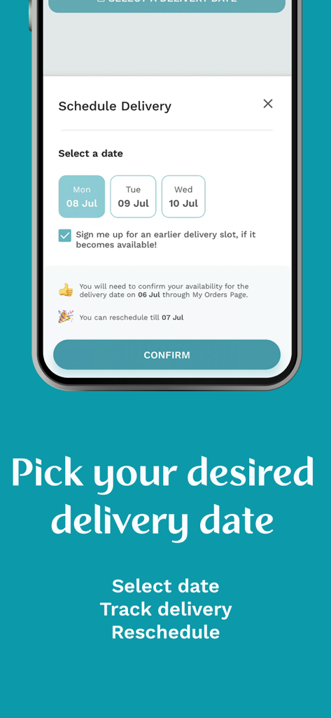 Furlenco mobile app interface showing the schedule delivery screen with options to select dates and confirm delivery