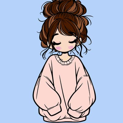 girl with baggy sweatshirt and messy bun