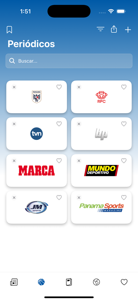 Periódicos de Panamá - Mobile app interface for Periodicos de Panama showing a curated grid of sports news sources and magazines.