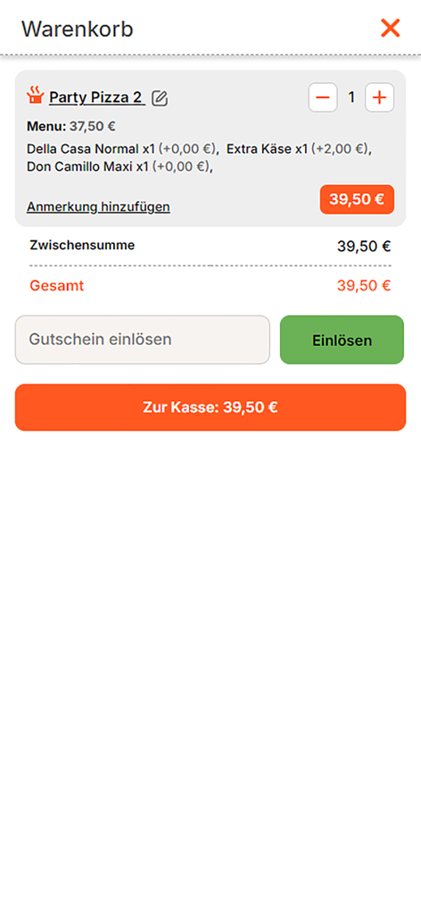 Pizzeria Da Enzo Bielefeld - Shopping cart interface of the Pizzeria Da Enzo Bielefeld mobile app