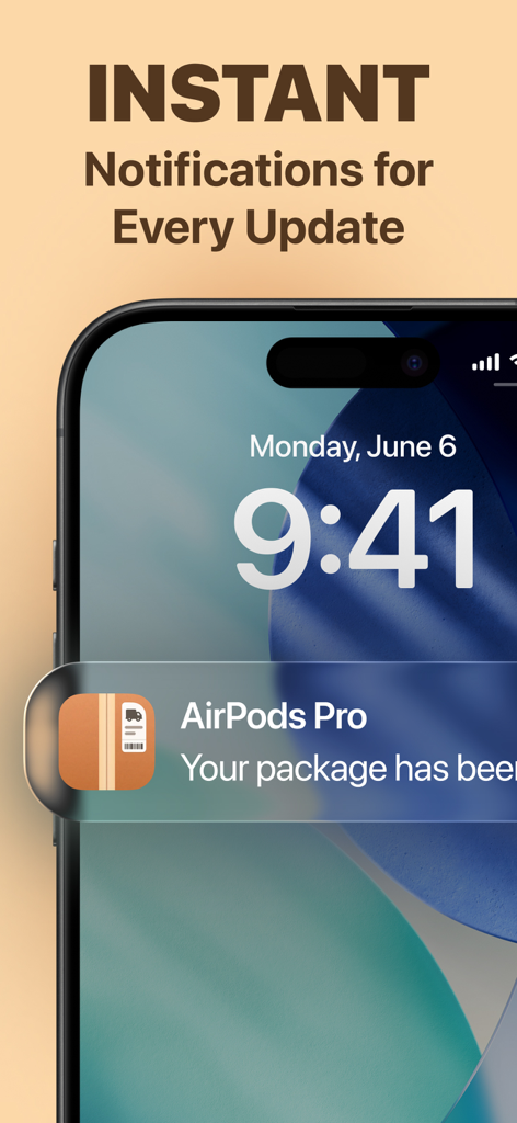 iPhone lock screen displaying an instant delivery notification for a package