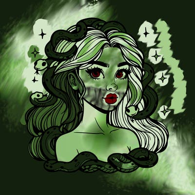 realistic girl with snakes as hair