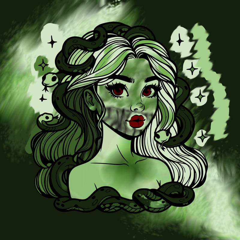 realistic girl with snakes as hair