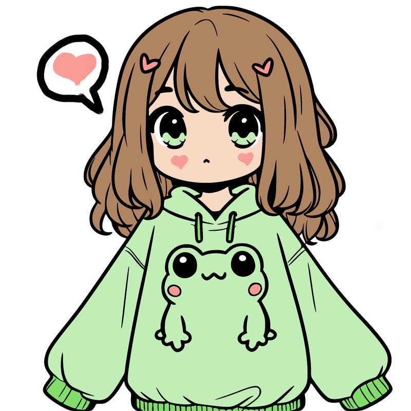 girl wearing frogging sweatshirt