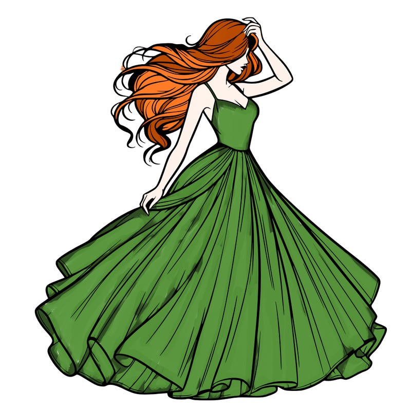 realistic woman with dress flowing in the wind