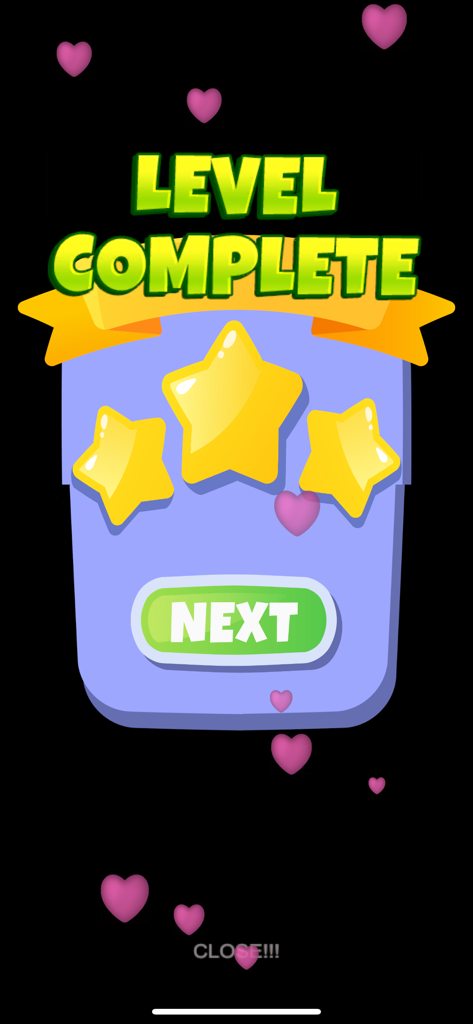 Resdnt:Box - Resdnt Box Level-Abschlussbildschirm mit drei goldenen Sternen und einer Nächst-Schaltfläche.