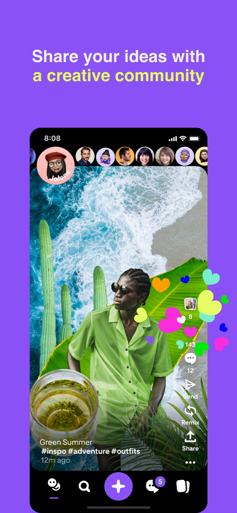 Oberfläche der Shuffles von Pinterest App, die eine kreative Collage mit sozialem Engagement der Community zeigt