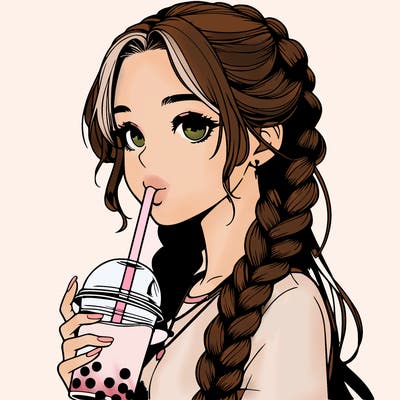 realistic girl with braided hair drinking boba
