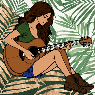 realistic woman play guitar