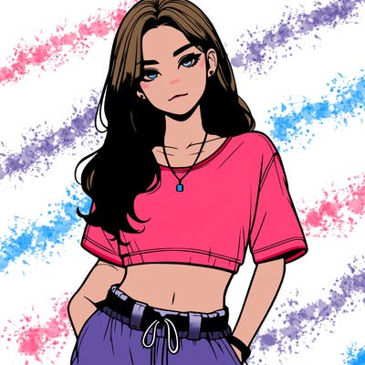 realistic girl witha crop top and baggy pants