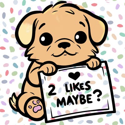 a puppy holding a sign that says 2 likes maybe?
