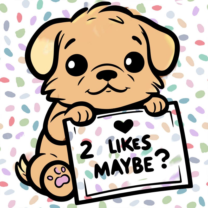 a puppy holding a sign that says 2 likes maybe?