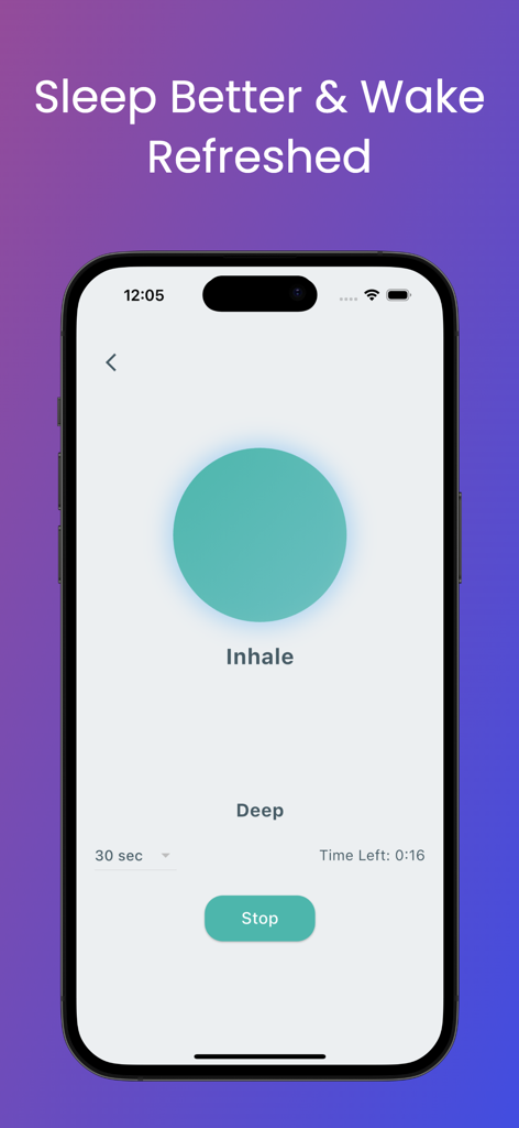 box breathing coach - Interfaccia dell'app Coach Respirazione Quadrata che mostra un esercizio di respirazione profonda per un sonno migliore