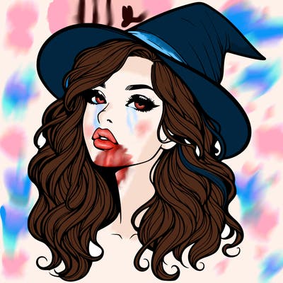 realistic witch girl with wavy hair and lips
