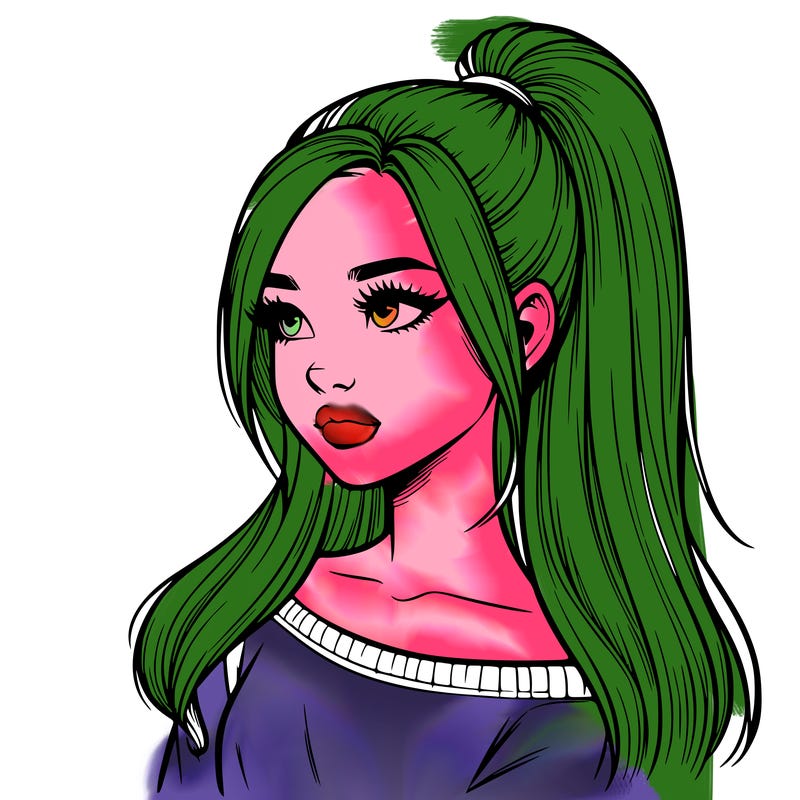 realistic girl with a high ponytail