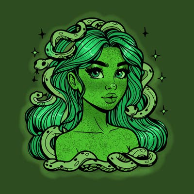 realistic girl with snakes as hair