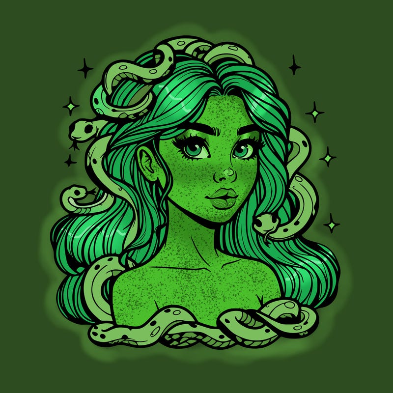 realistic girl with snakes as hair