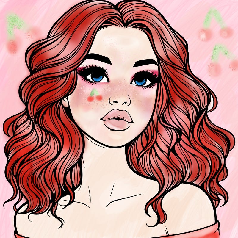 realistic girl with wavy hair and lips