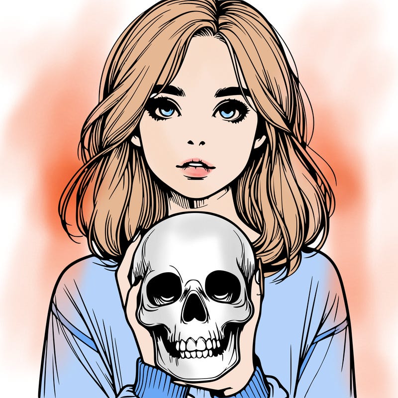 realistic girl holding a skull