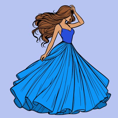 realistic woman with dress flowing in the wind