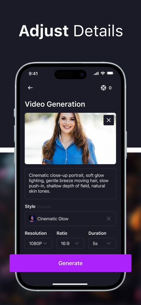 Runway AI Creation - Interface for adjusting AI video generation settings and prompts