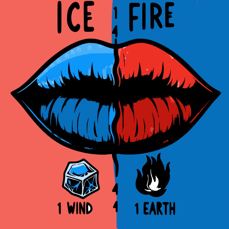 realistic lip split in fourth . 1 fourth ice 1 fire 1wind 1 earth