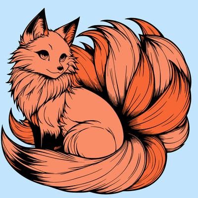 realistic detailed 9 tailed anime fox