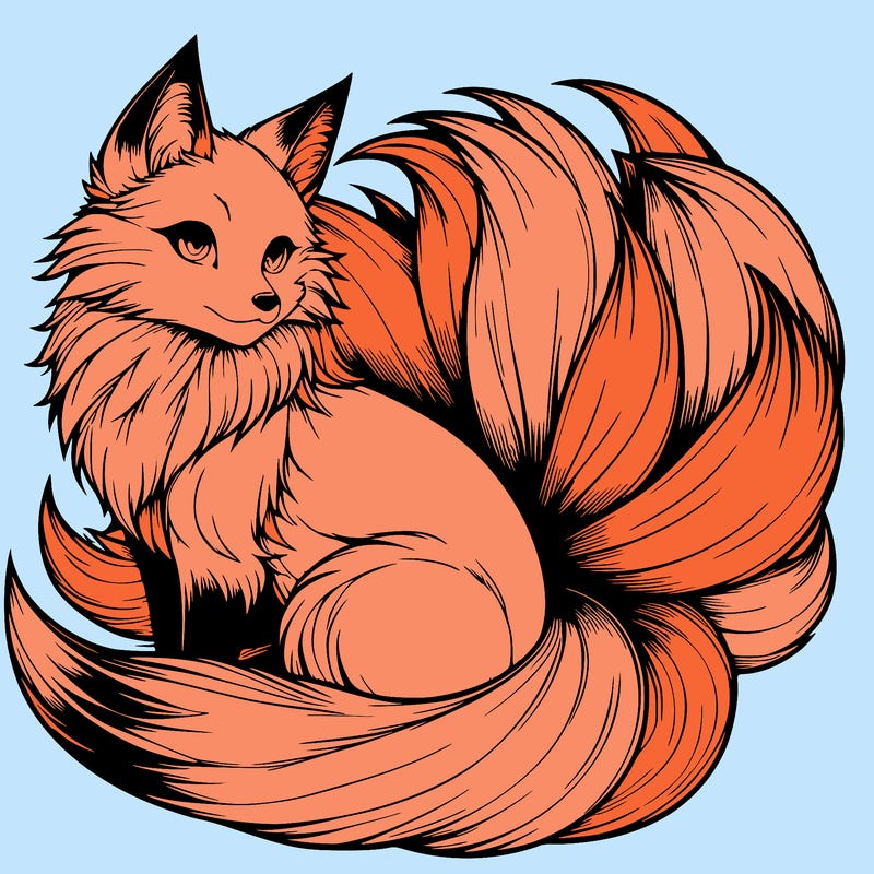 realistic detailed 9 tailed anime fox