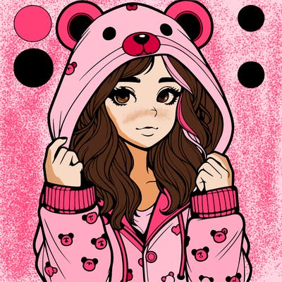 realistic girl in a animal pjs hoodie