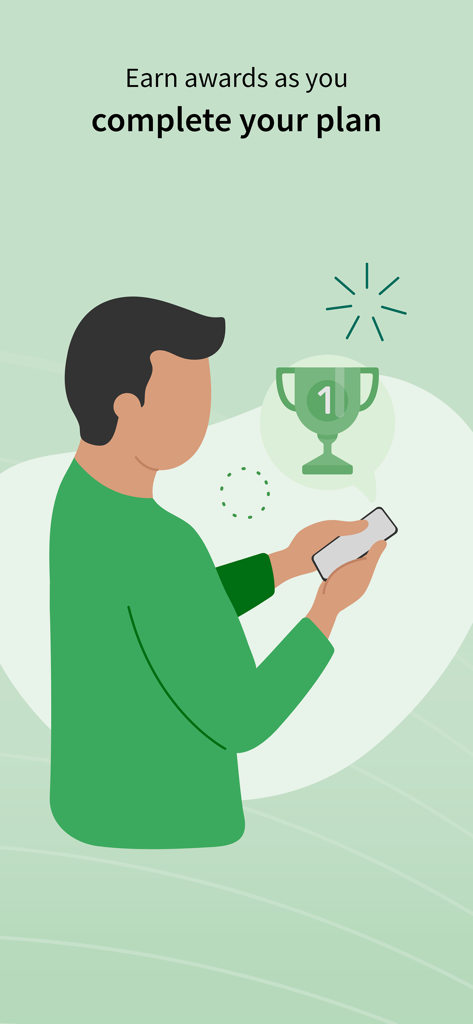 Revitive - Illustration of a user earning a trophy award for completing a therapy plan in the Revitive app.