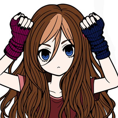 long haired girl with fingerless gloves